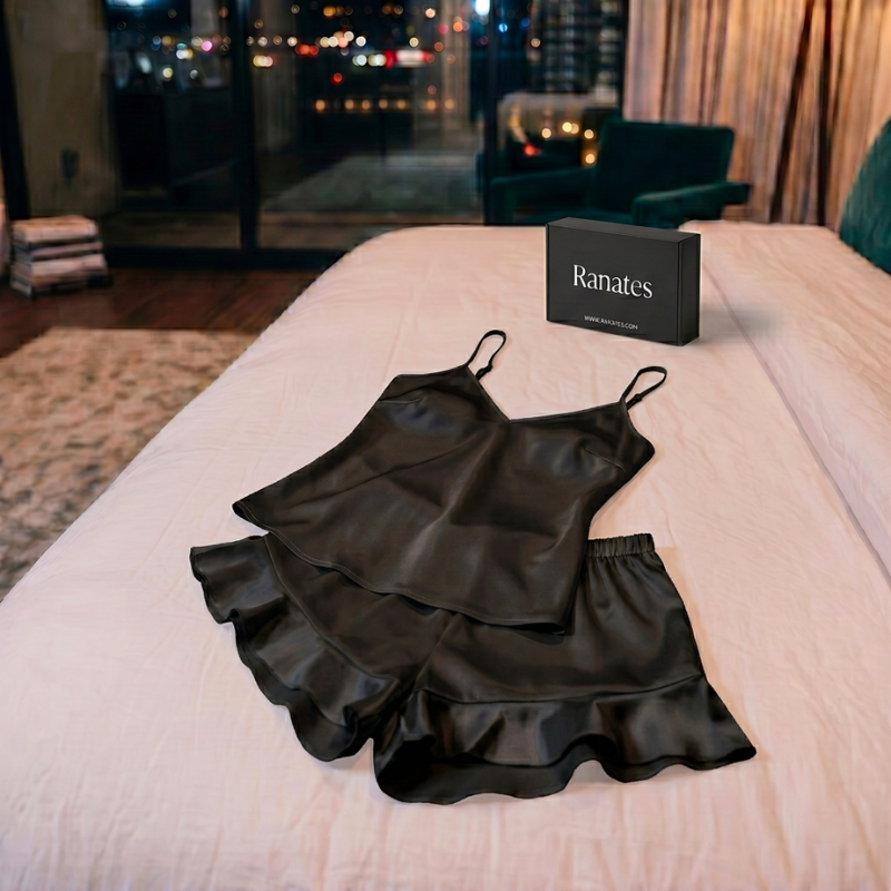 Silky Deep V Lace Short Pajama Set