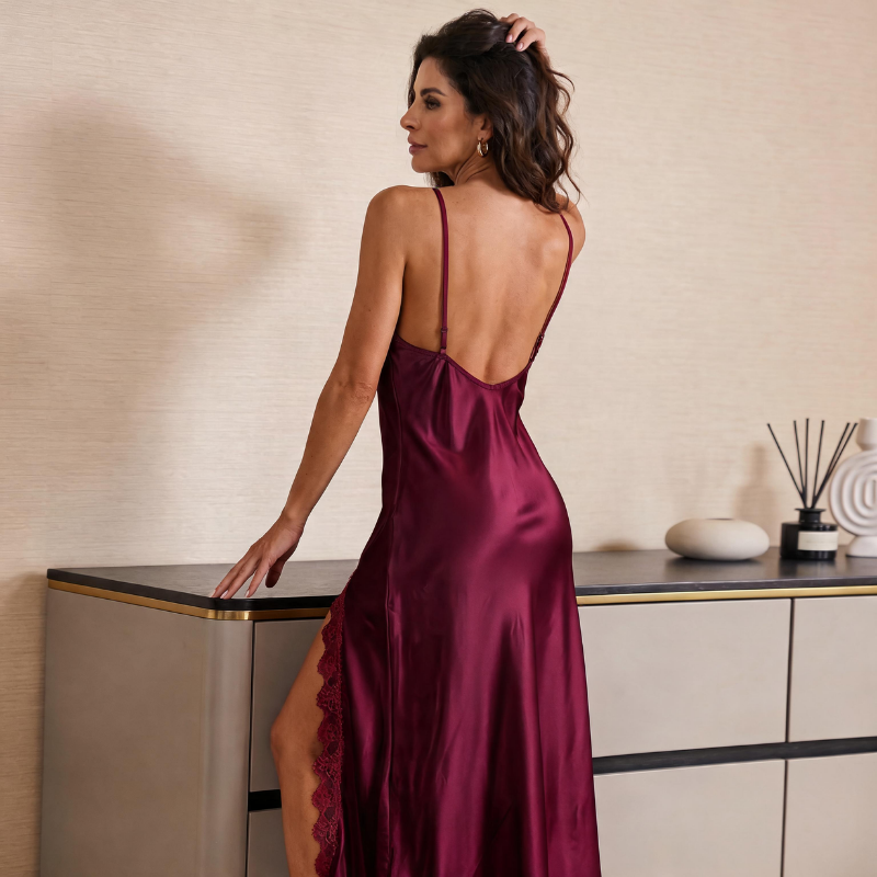 Lace-Trimmed Satin Nightgown