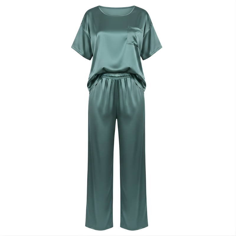 Conjunto de pijama de seda con camiseta holgada y pantalones