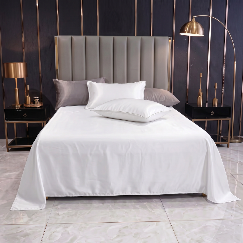 Kit satin de luxe avec drap élastique et taies d'oreiller doubles