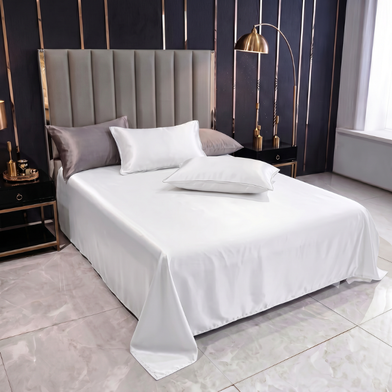 Kit satin de luxe avec drap élastique et taies d'oreiller doubles