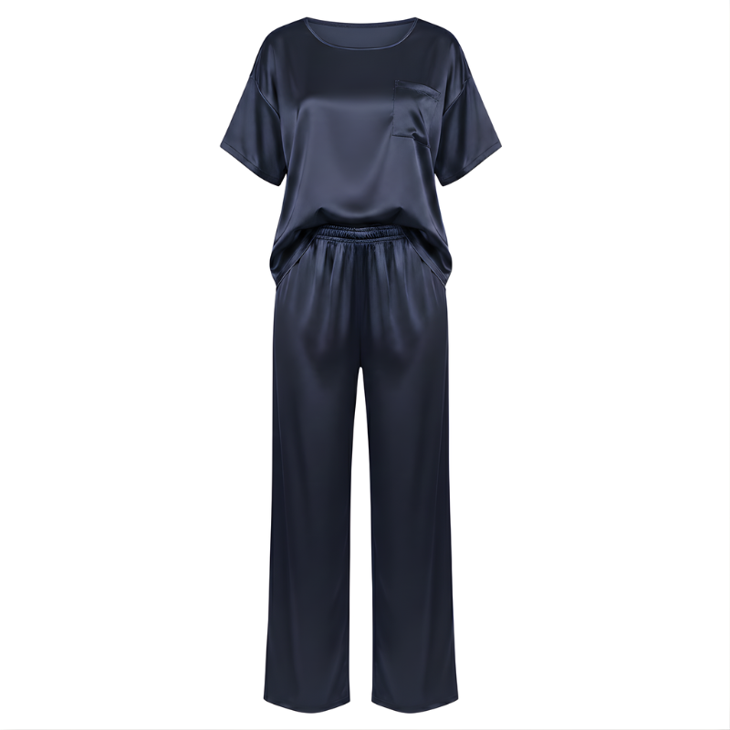 Conjunto de pijama de seda con camiseta holgada y pantalones