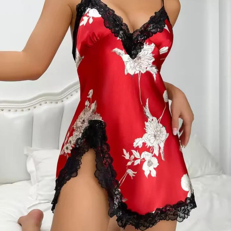 Silk Nightgown Floral Lace Accent