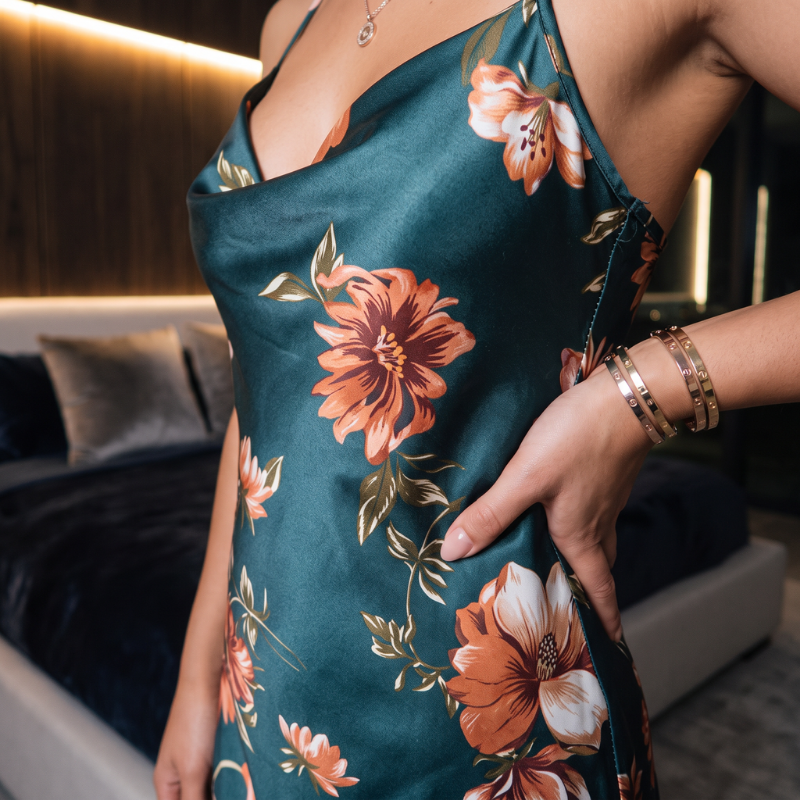 Silky Criss-Cross Back Floral Nightgown