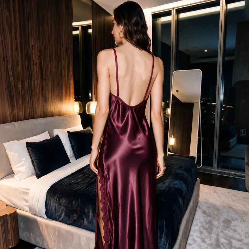 Silky Lace-Trimmed Satin Nightgown