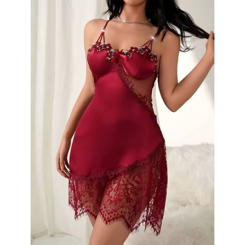 Silk Nightgown Mesh Panel Elegance