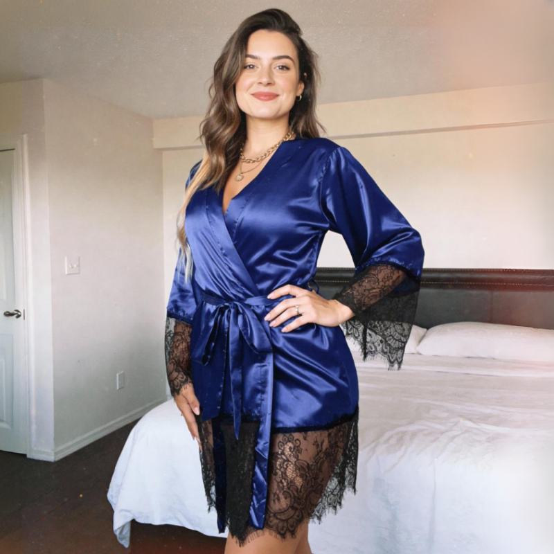Silk Robe Lace Trimmed Night Luxe