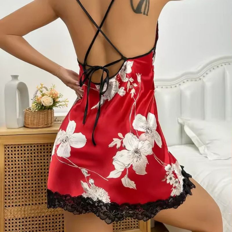 Silk Nightgown Floral Lace Accent