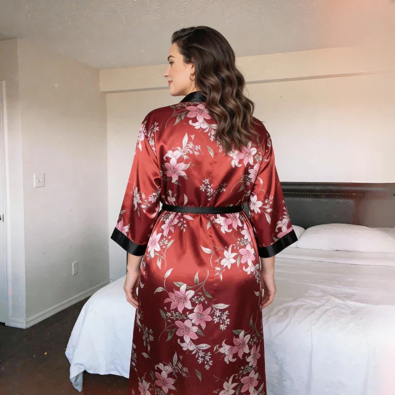 Robe Floral Wrap with Belt - Red Edition