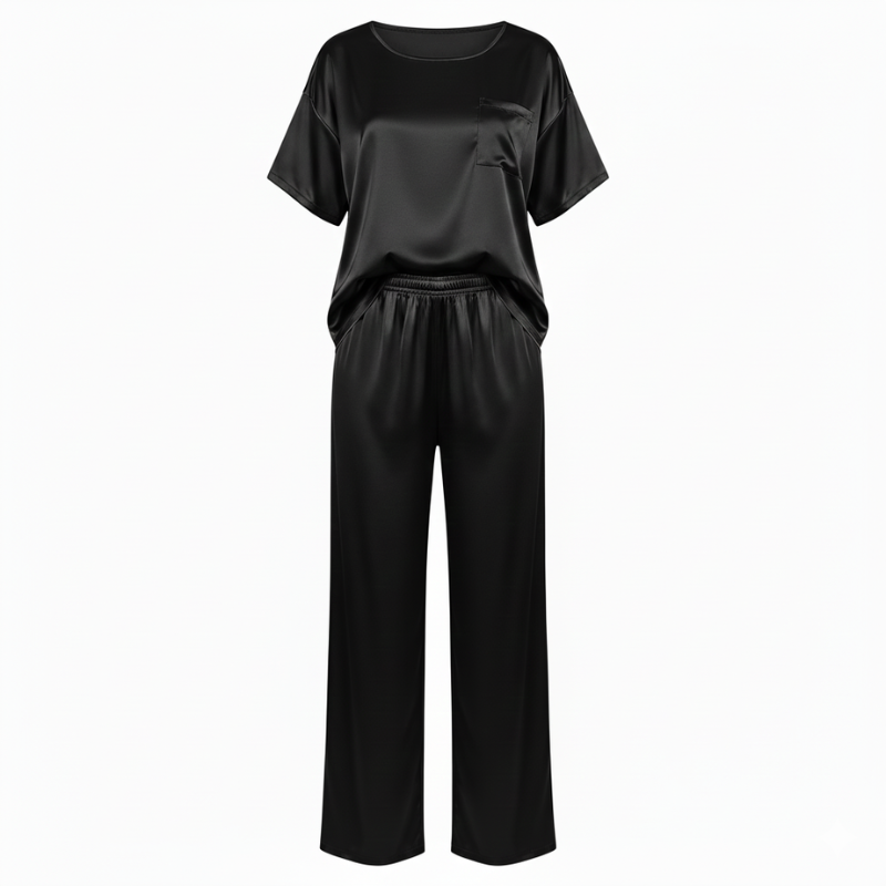 Conjunto de pijama de seda con camiseta holgada y pantalones