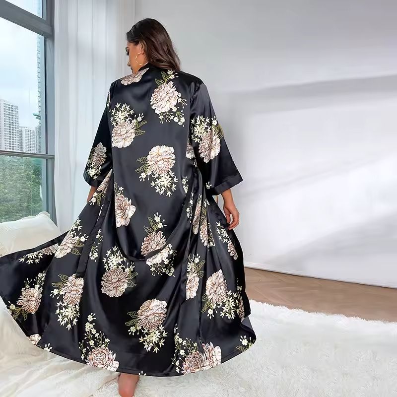 Silk Robe Floral Wrap with Belt