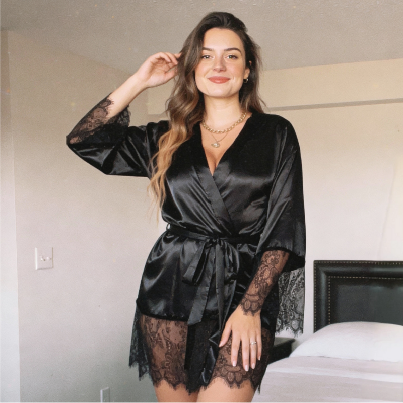 Silk Robe Lace Trimmed Night Luxe