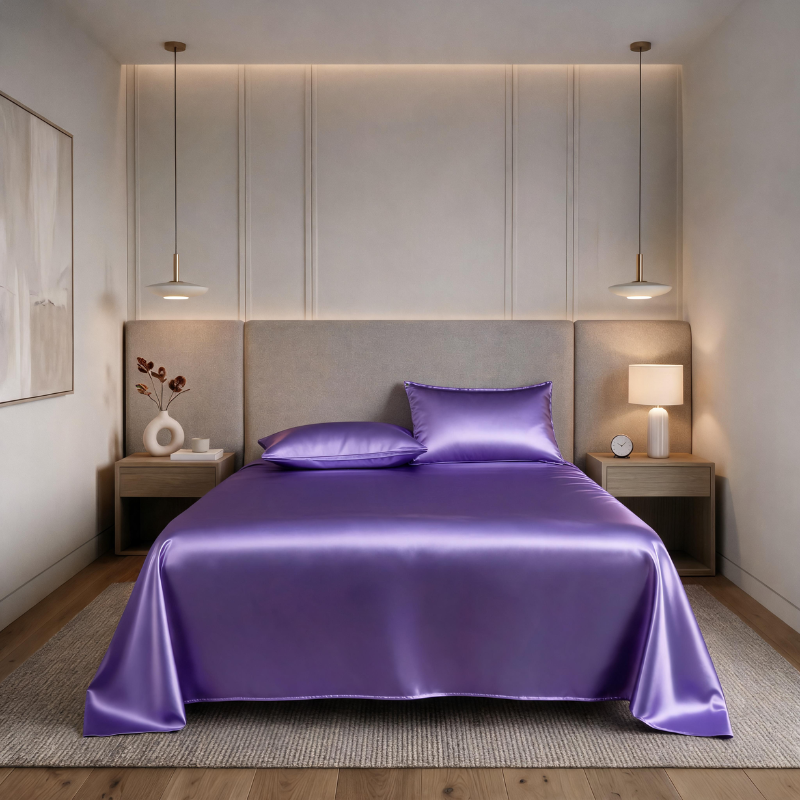 Kit satin de luxe avec drap élastique et taies d'oreiller doubles