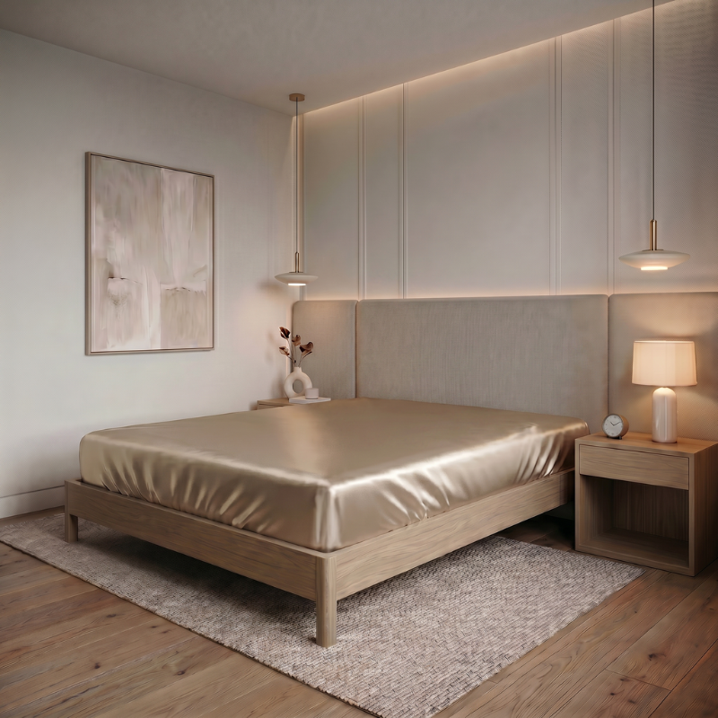 Fitted Satin Set with Smooth Surface and Tailored Look