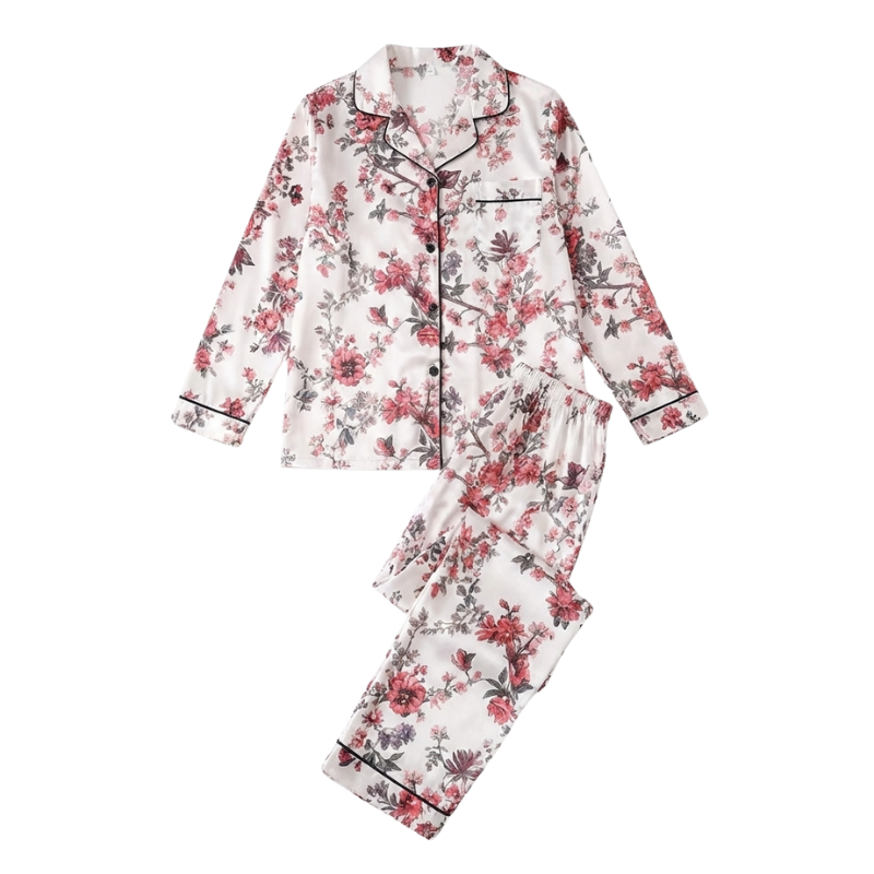 White Garden Satin Pajamas