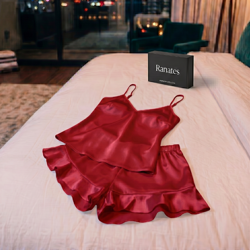 Silky Deep V Lace Short Pajama Set