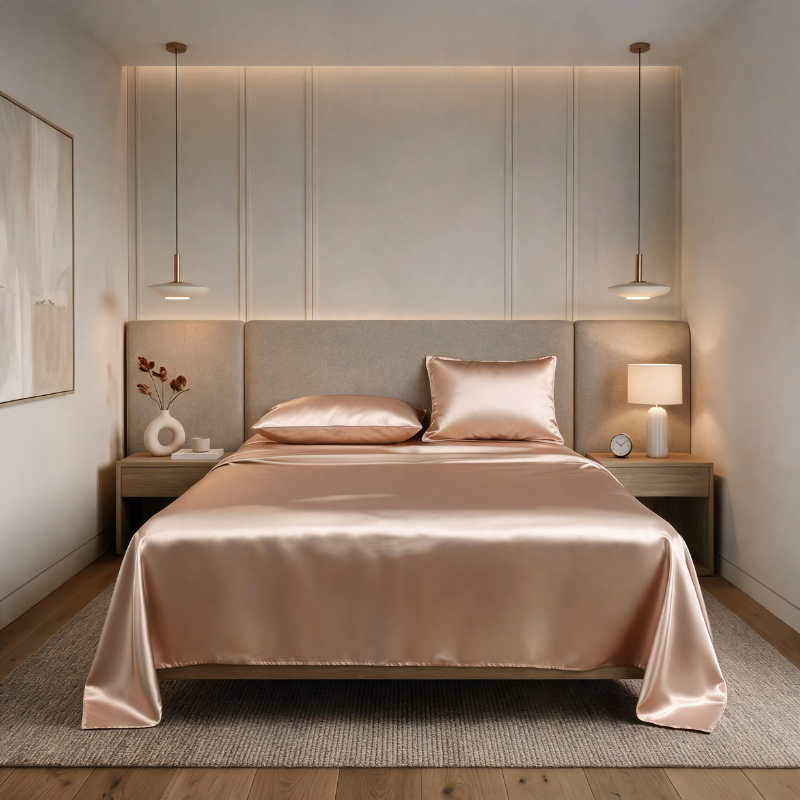 Kit satin de luxe avec drap élastique et taies d'oreiller doubles