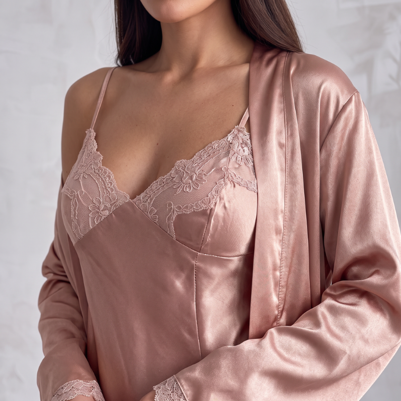 Silky Captive – Elegant Lace Sleepwear Duo - Light Pink