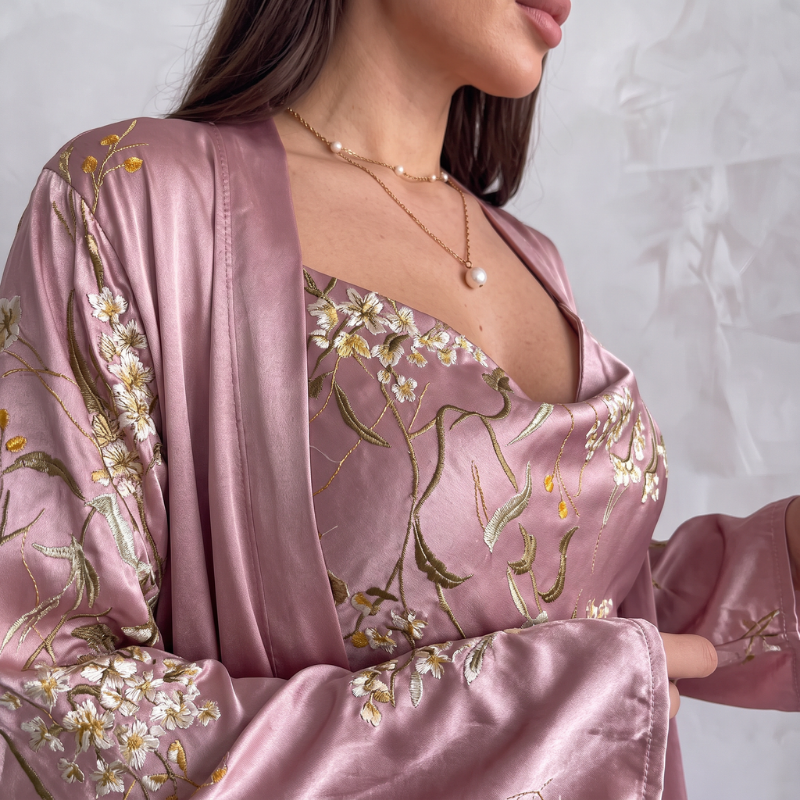 Silky Nightgown Golden Whisper Kimono - Light Pink