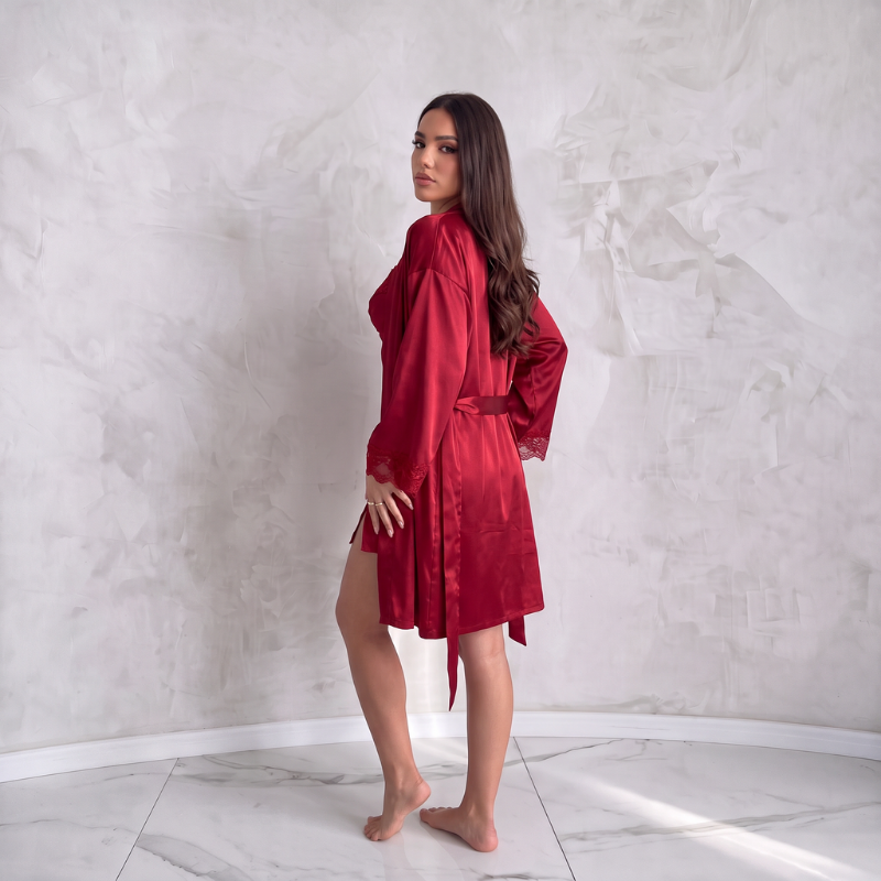 Silky Captive – Elegant Lace Sleepwear Duo - Red