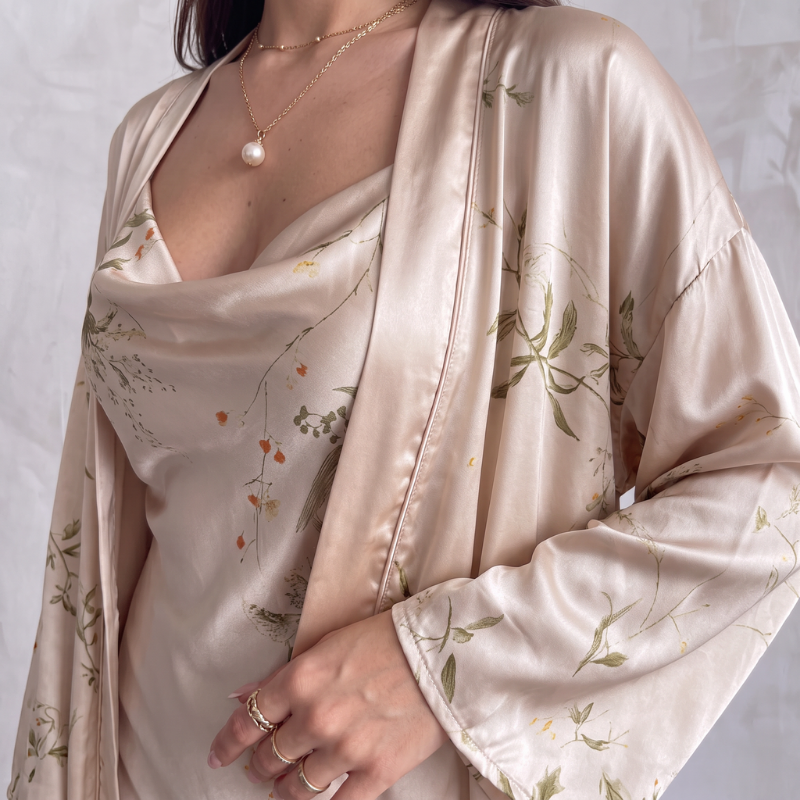 Silky Nightgown Golden Whisper Kimono - Champagne
