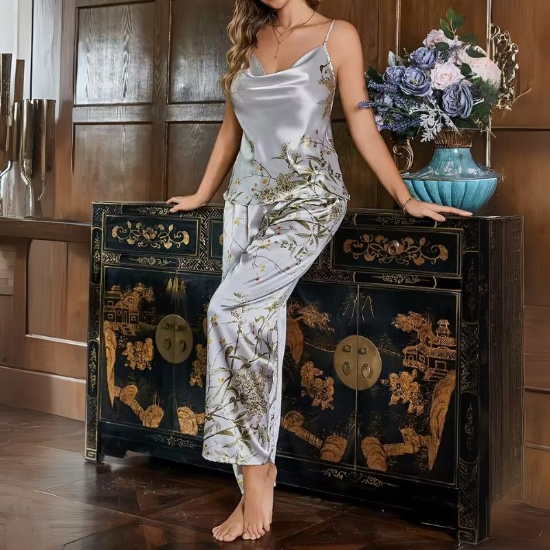 Silk Pajama Set Short Sleeve Collar Set - Bridal Promotion