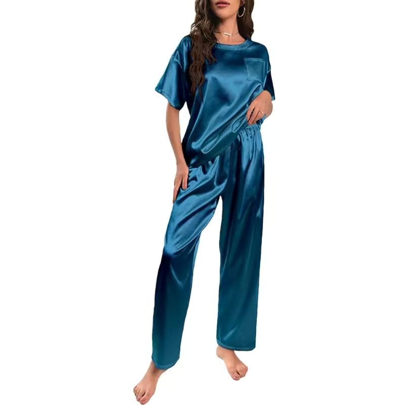 Silk Pajama Set Loose Tee & Pants