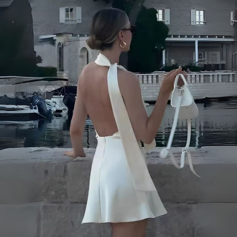Silk Dress Halter Backless Glam