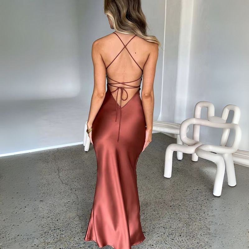 Silk Dress Deep V Strap Bodycon