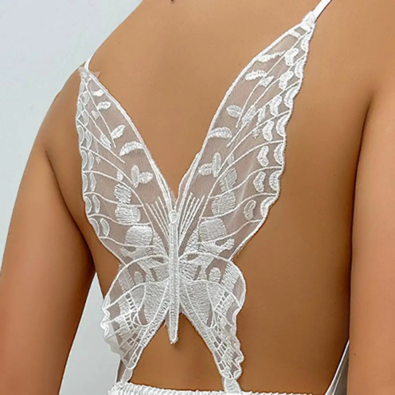 Butterfly Lace-Trim V-Neck Nightgown