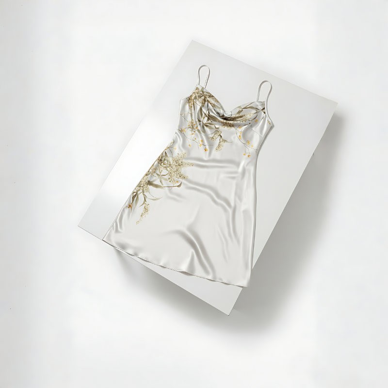 Camisón de seda con estampado barroco de largo medio