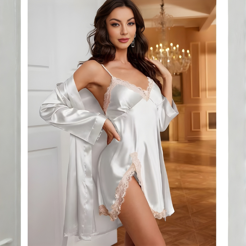 Eternal Grace – Satin Robe & Nightgown Set
