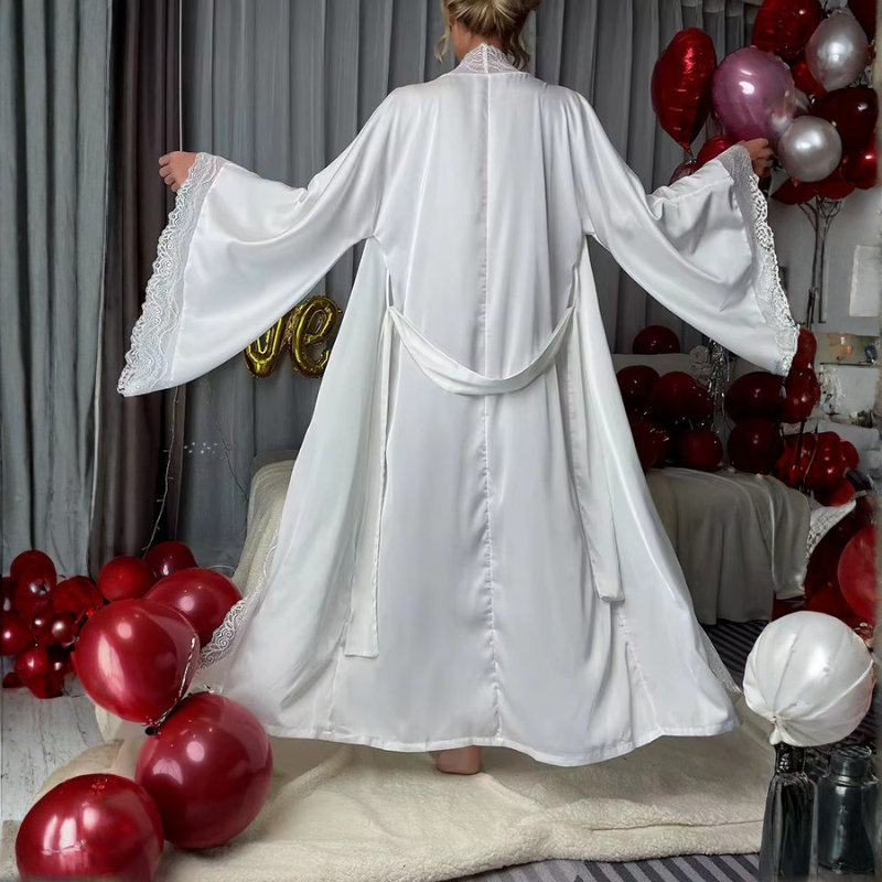 Étoile Long Satin Lace Robe