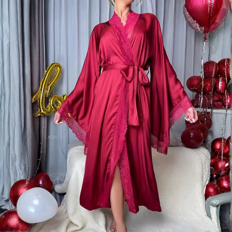 Étoile Long Satin Lace Robe
