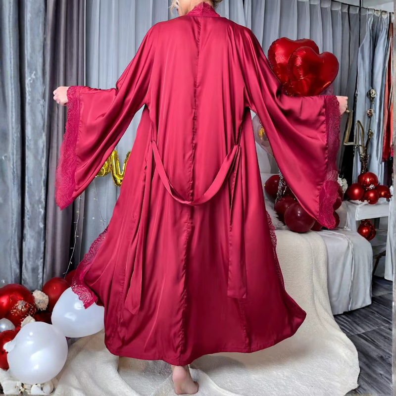 Étoile Long Satin Lace Robe