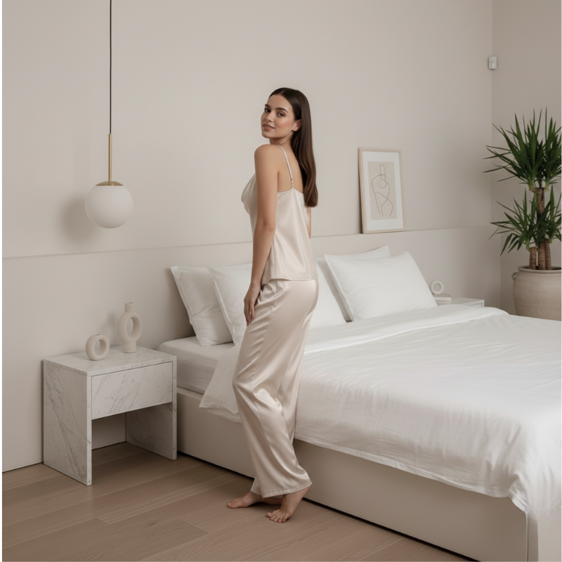 Silk Pajama Set Relaxed Fit Cami & Pants - Bridal Promotion