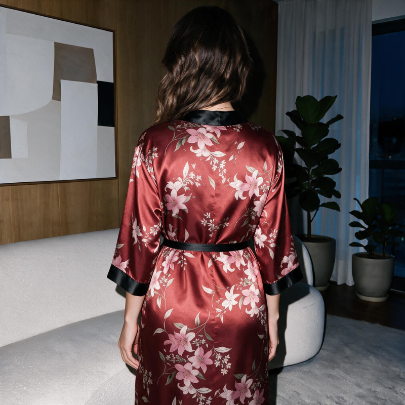 Robe en soie à imprimé floral avec ceinture 