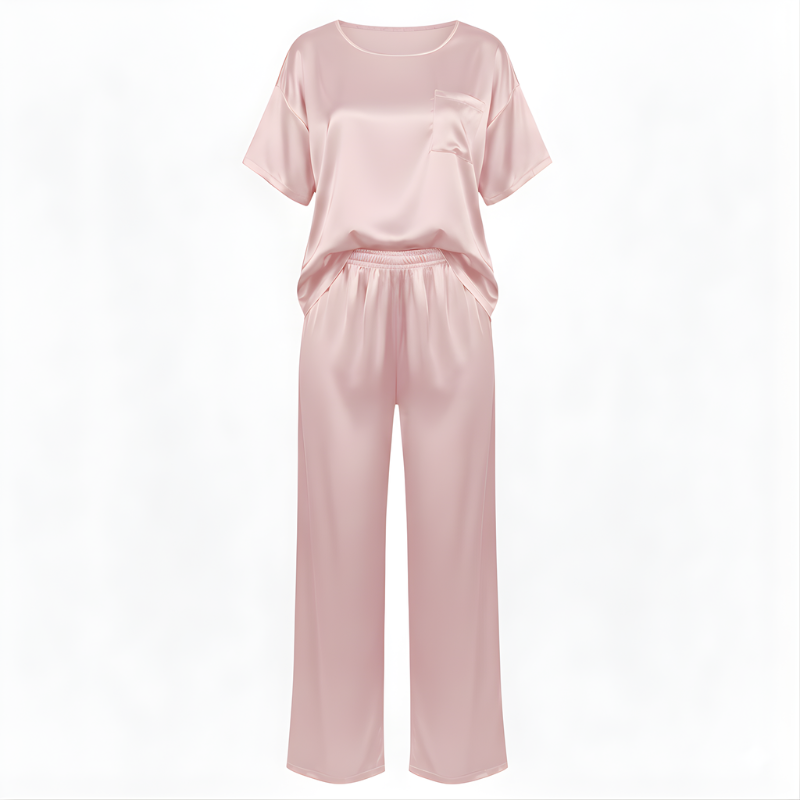 Conjunto de pijama de seda con camiseta holgada y pantalones 