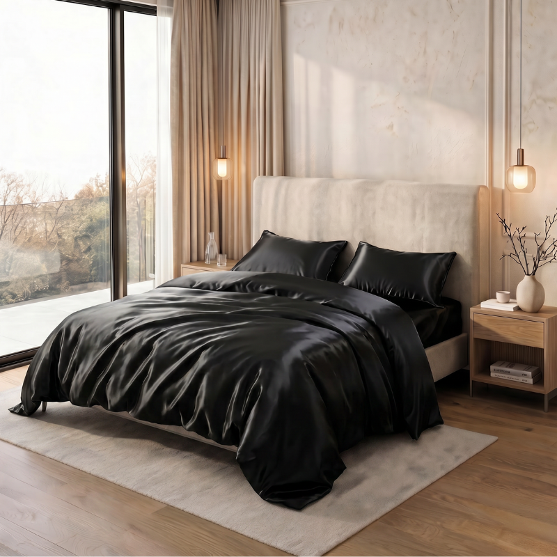 Parure de lit haut de gamme avec couette moelleuse et texture soyeuse 