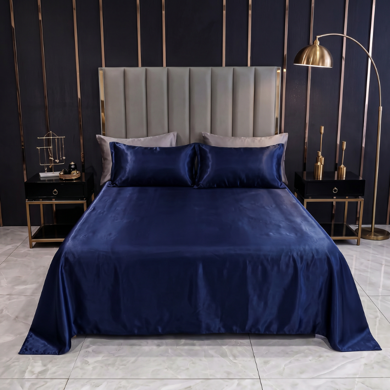 Kit satin de luxe avec drap élastique et taies d'oreiller doubles 