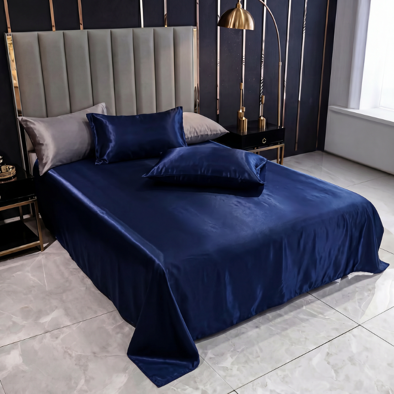 Kit satin de luxe avec drap élastique et taies d'oreiller doubles 