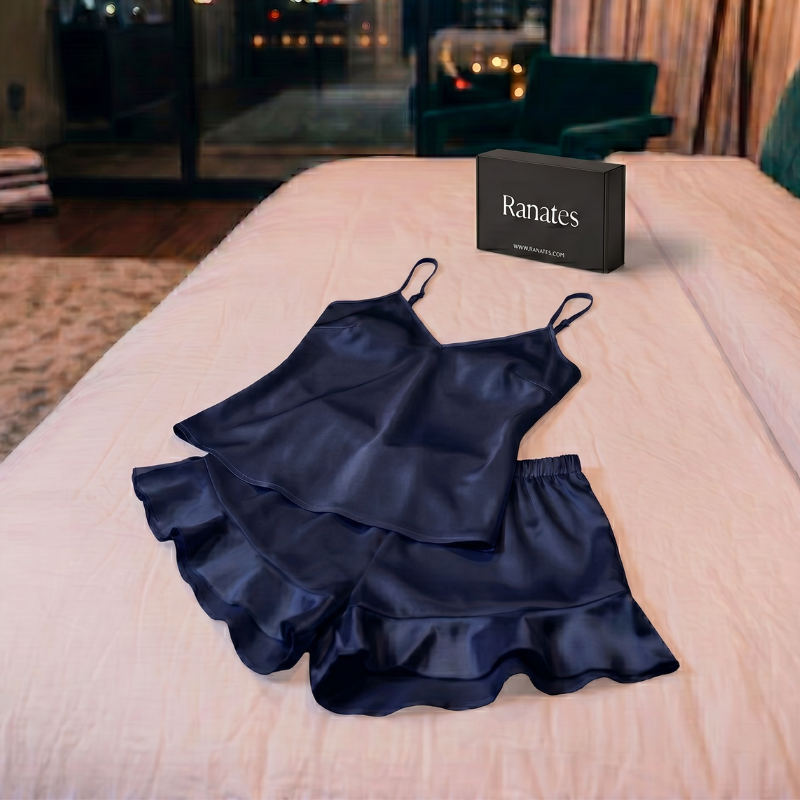 Silky Deep V Lace Short Pajama Set