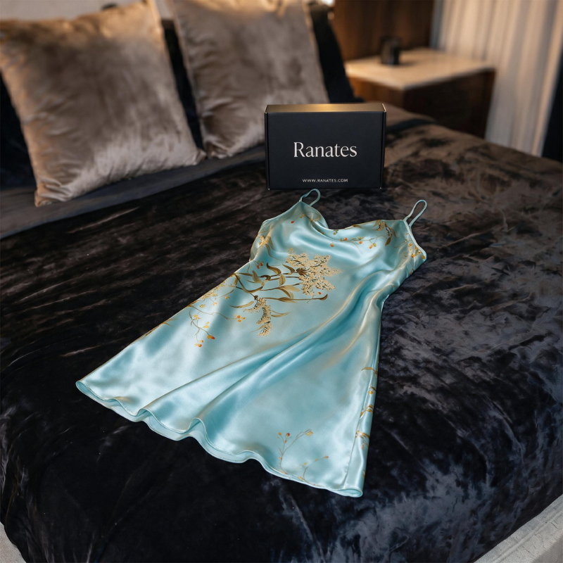 Silky Nightgown Baroque Print Mid Length