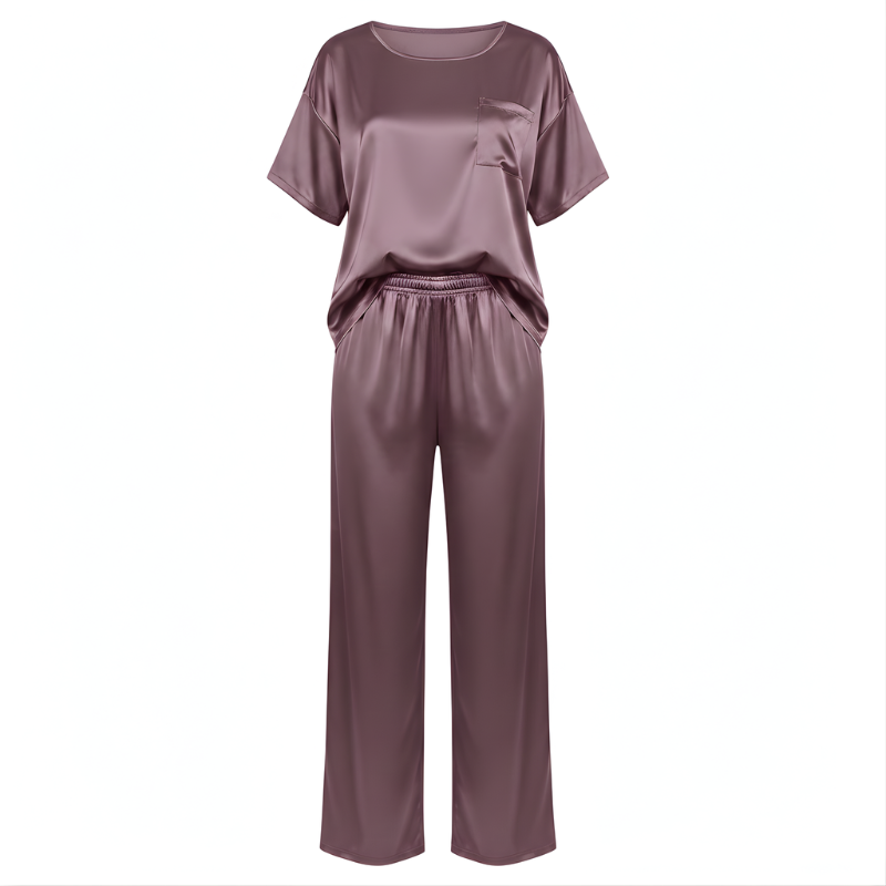 Conjunto de pijama de seda con camiseta holgada y pantalones 