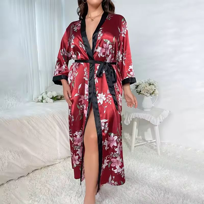 Silk Robe Floral Wrap with Belt