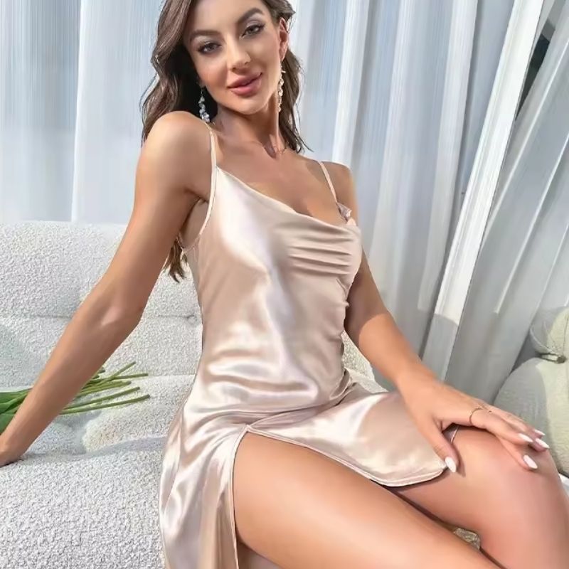 Silk Nightgown Draped Cowl Slip