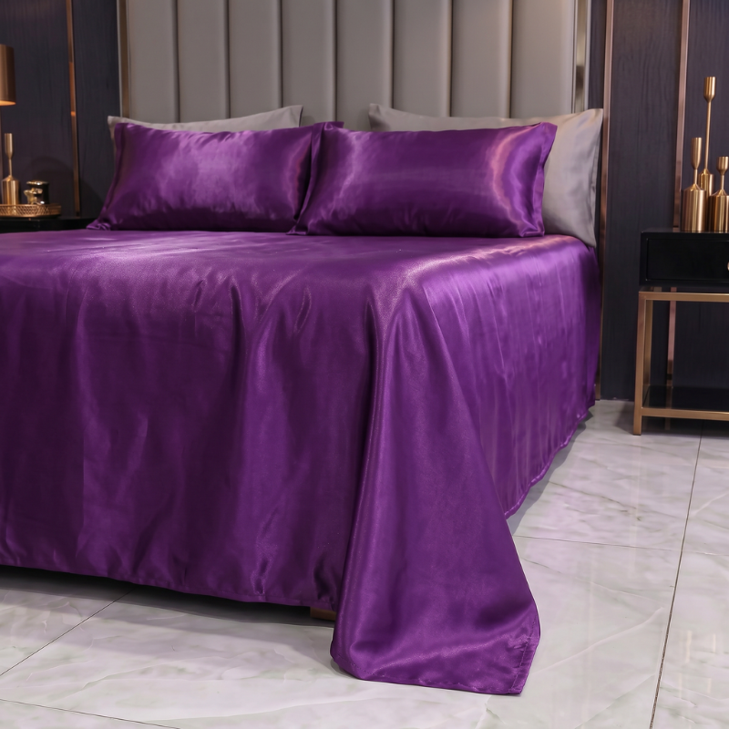 Kit satin de luxe avec drap élastique et taies d'oreiller doubles 