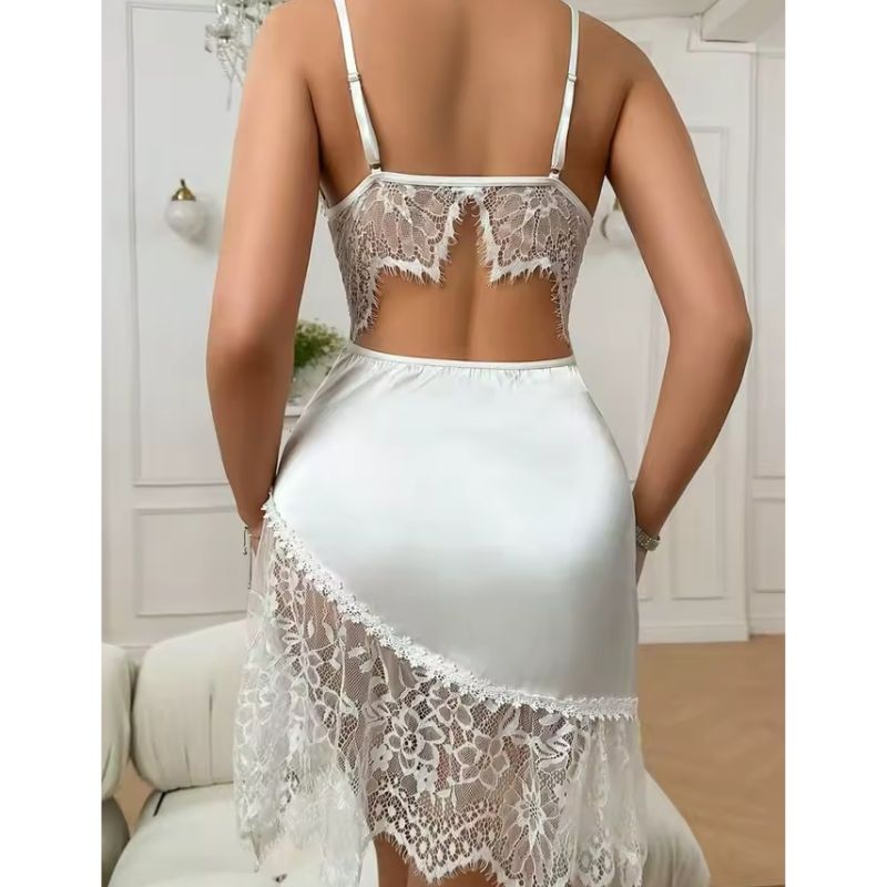 Silk Nightgown Mesh Panel Elegance