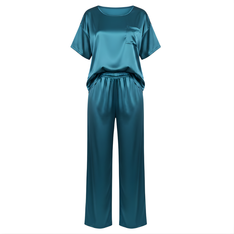 Conjunto de pijama de seda con camiseta holgada y pantalones 