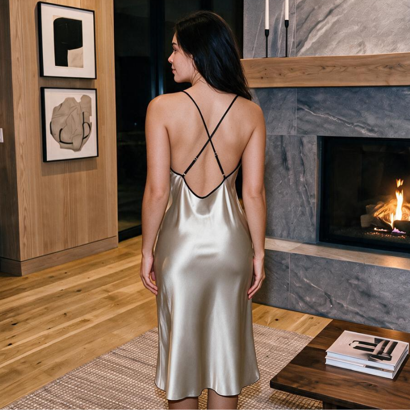 Robe portefeuille en soie coupe décontractée